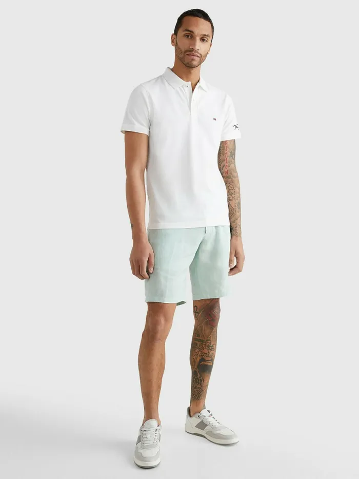 Tommy Hilfiger Signature Logo Slim Fit Polo White Mens Polo Shirts Sale