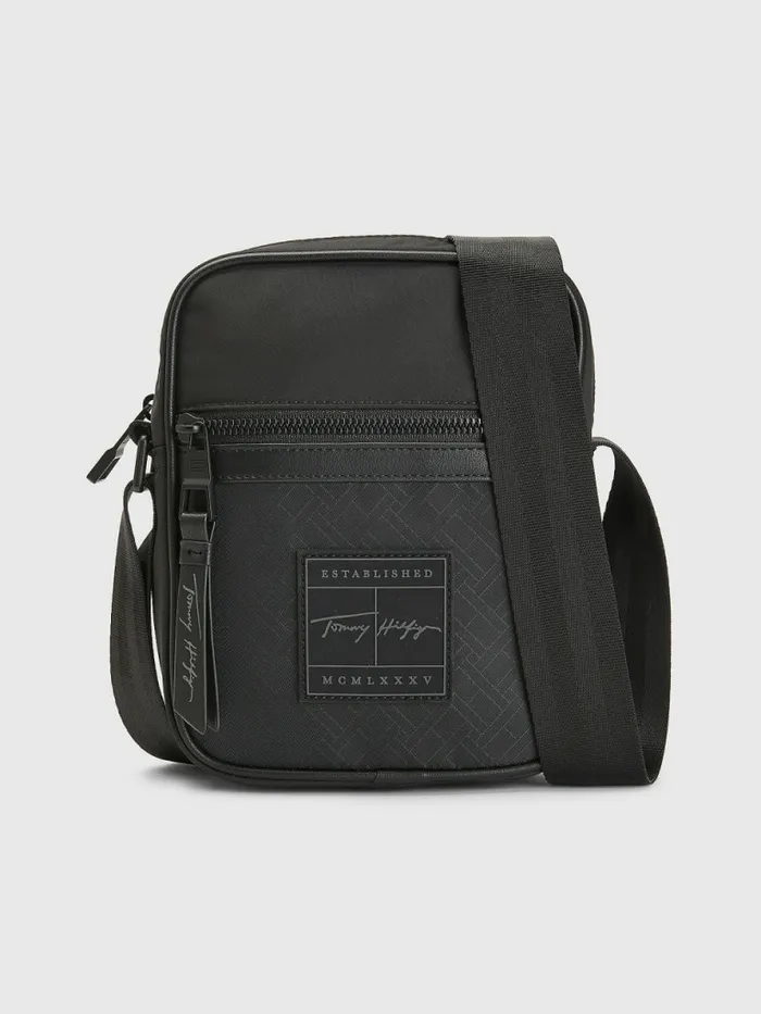 Tommy Hilfiger Signature Logo Small Reporter Bag Black Flag Monogram Mens Bags Cheap On Sale Tommy Hilfiger Signature Logo Small Reporter Bag Black Flag Monogram Mens Bags Cheap On Sale
