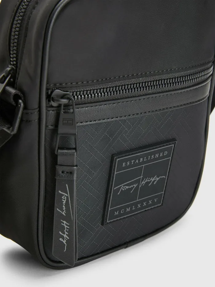 Tommy Hilfiger Signature Logo Small Reporter Bag Black Flag Monogram Mens Bags Cheap On Sale