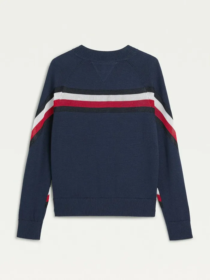Tommy Hilfiger Signature Raglan Sleeves Fine Knit Jumper Twilight Navy Girls Jumpers and Cardigans Popular