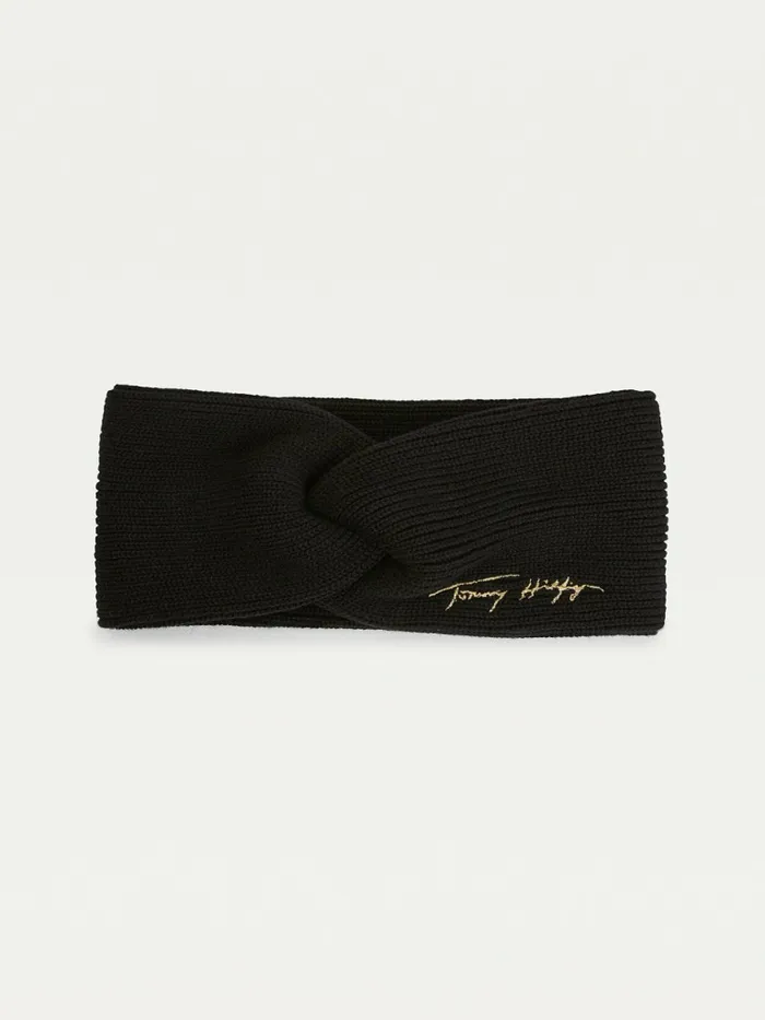 Tommy Hilfiger Signature Rib Knit Twist Headband Black Womens Hats and Scarves Gift for Friend Tommy Hilfiger Signature Rib Knit Twist Headband Black Womens Hats and Scarves Gift for Friend