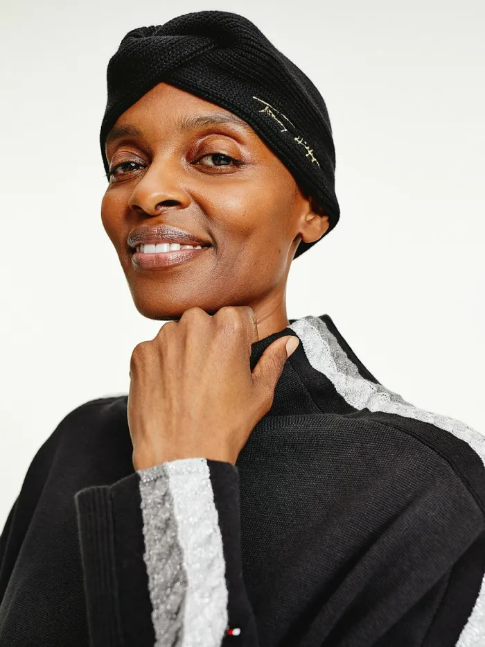 Tommy Hilfiger Signature Rib Knit Twist Headband Black Womens Hats and Scarves Gift for Friend
