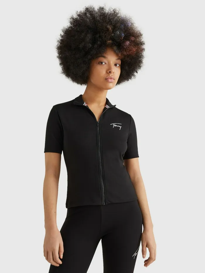 Tommy Hilfiger Signature Short Sleeve ZipThru Black Womens Sweatshirts and Hoodies Cheap On Sale Tommy Hilfiger Signature Short Sleeve ZipThru Black Womens Sweatshirts and Hoodies Cheap On Sale