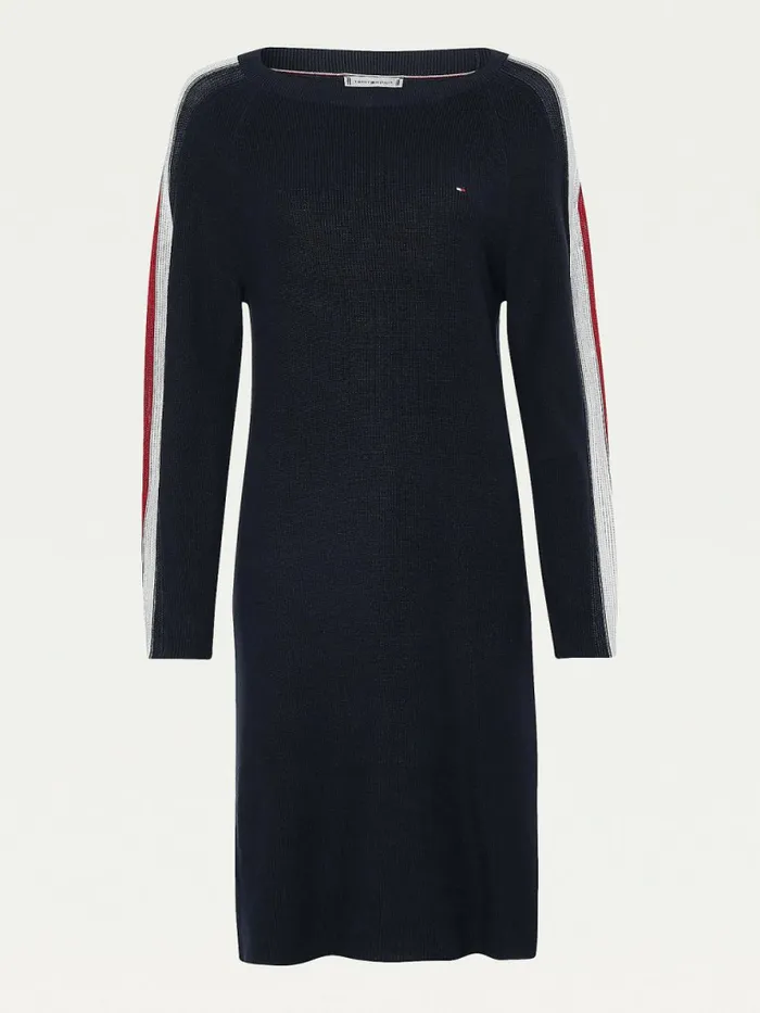 Tommy Hilfiger Signature Sleeve Boat Neck Knit Dress Desert Sky Womens Dresses and Jumpsuits Online