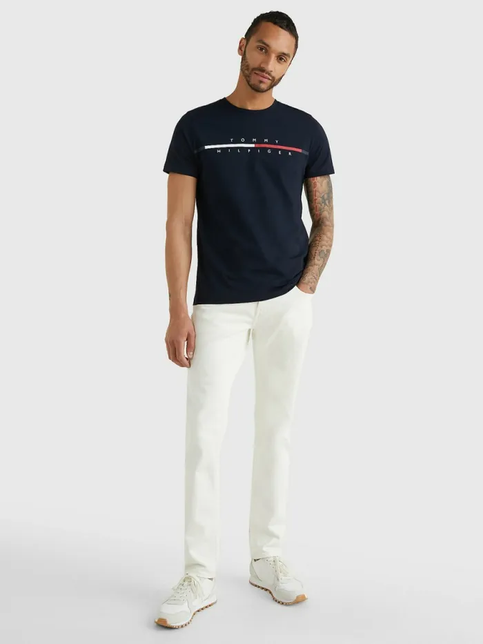 Tommy Hilfiger Signature Split Logo TShirt Desert Sky Mens TShirts Sale