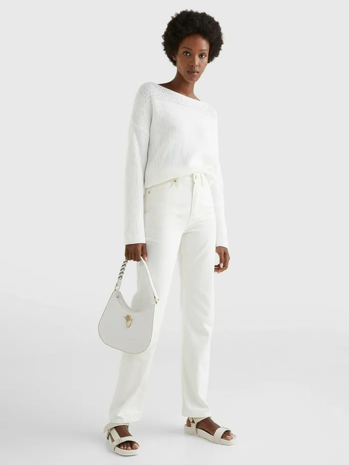 Tommy Hilfiger Signature Tape Chain Shoulder Bag White Corporate Womens Bags Casaul