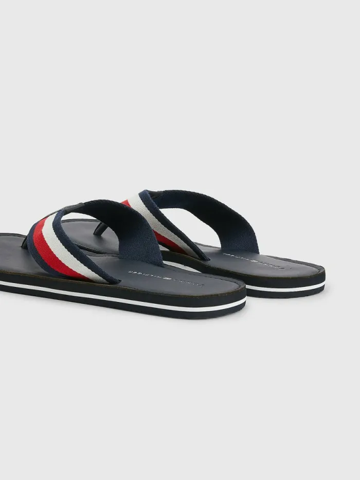 Tommy Hilfiger Signature Tape Leather Footbed FlipFlops Desert Sky Mens Sandals Sliders and Flip Flops Cheap On Sale