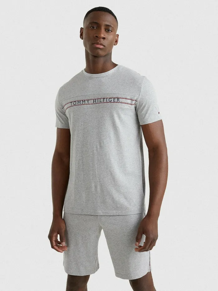Tommy Hilfiger Signature Tape Logo TShirt Light Grey Heather Mens TShirts For Sale Tommy Hilfiger Signature Tape Logo TShirt Light Grey Heather Mens TShirts For Sale