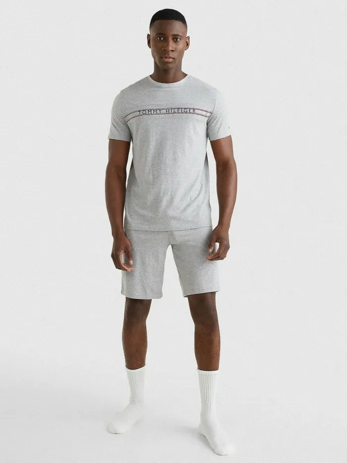 Tommy Hilfiger Signature Tape Logo TShirt Light Grey Heather Mens TShirts For Sale