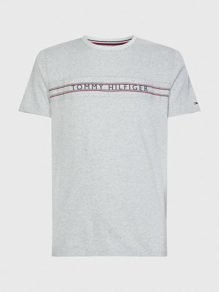 Tommy Hilfiger Signature Tape Logo TShirt Light Grey Heather Mens TShirts For Sale