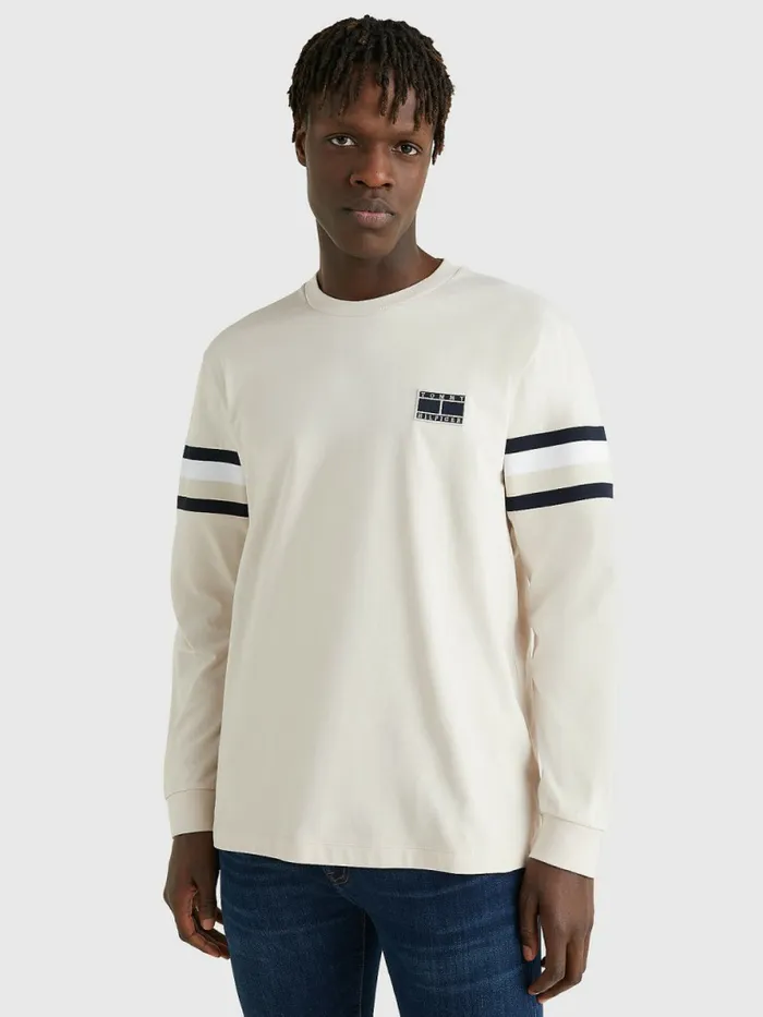 Tommy Hilfiger Signature Tape Long Sleeve TShirt Feather White Mens TShirts Fashion Tommy Hilfiger Signature Tape Long Sleeve TShirt Feather White Mens TShirts Fashion