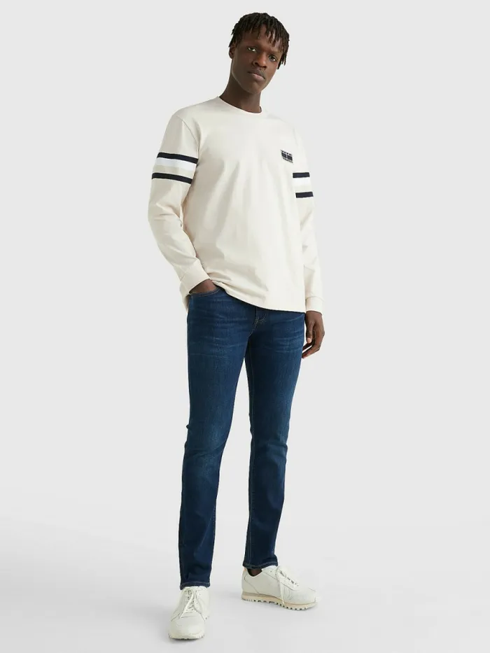 Tommy Hilfiger Signature Tape Long Sleeve TShirt Feather White Mens TShirts Fashion