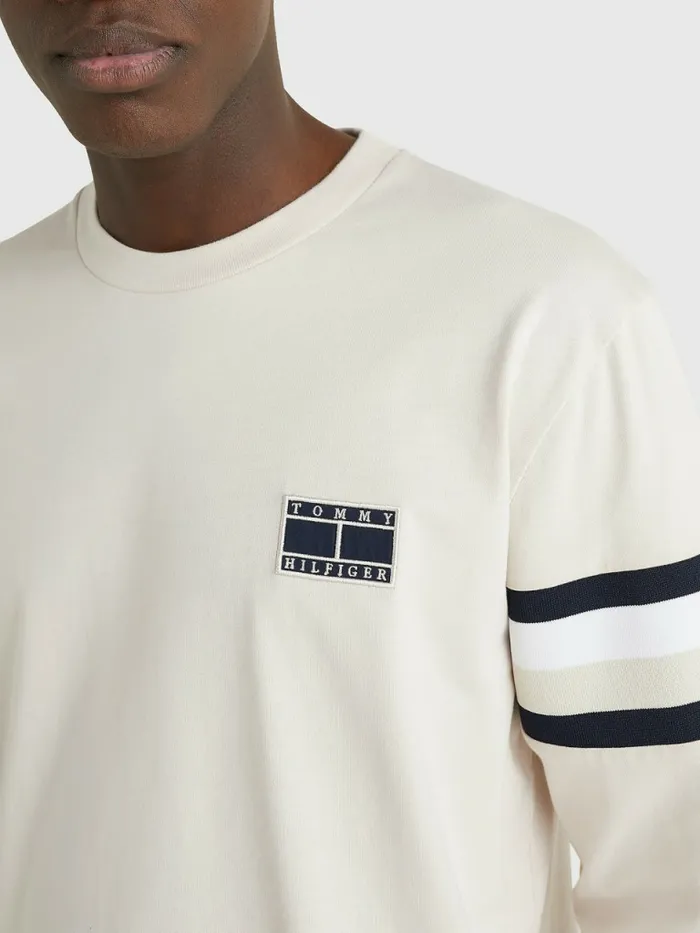 Tommy Hilfiger Signature Tape Long Sleeve TShirt Feather White Mens TShirts Fashion