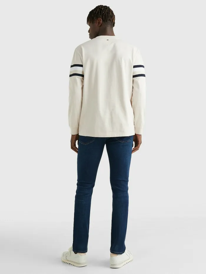Tommy Hilfiger Signature Tape Long Sleeve TShirt Feather White Mens TShirts Fashion