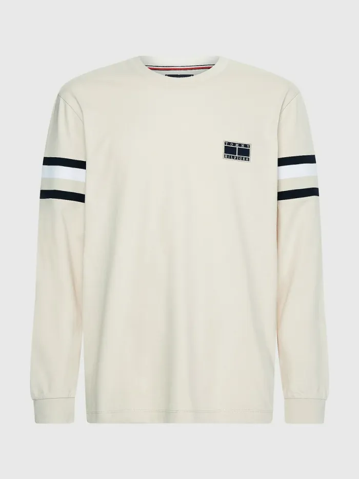 Tommy Hilfiger Signature Tape Long Sleeve TShirt Feather White Mens TShirts Fashion