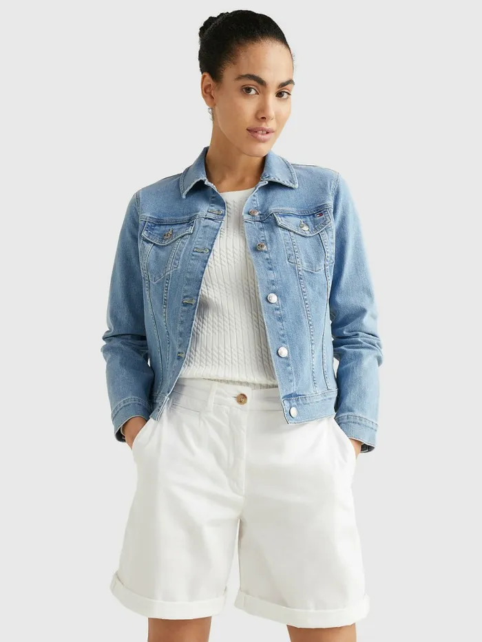 Tommy Hilfiger Signature Tape Slim Fit Denim Jacket Izz Womens Coats and Jackets Cheap On Sale Tommy Hilfiger Signature Tape Slim Fit Denim Jacket Izz Womens Coats and Jackets Cheap On Sale