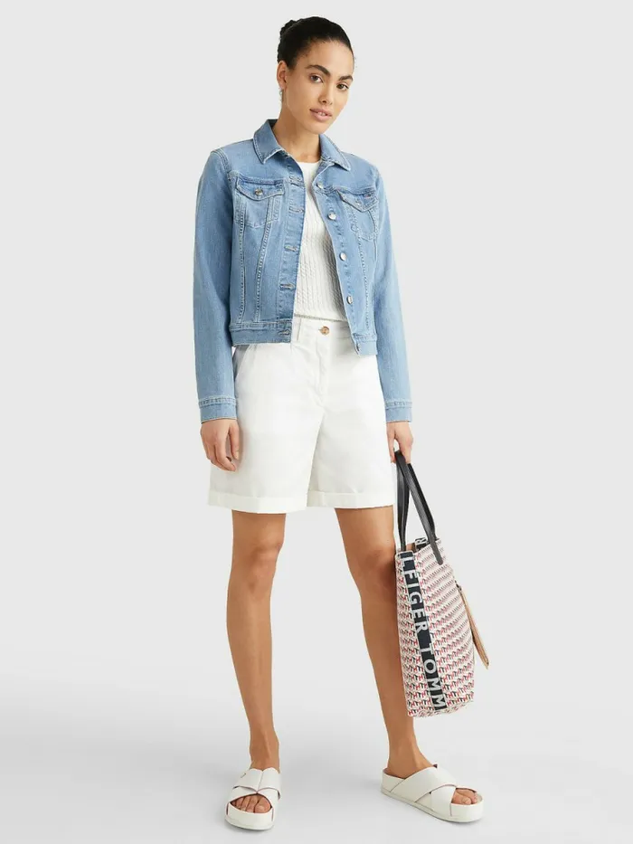Tommy Hilfiger Signature Tape Slim Fit Denim Jacket Izz Womens Coats and Jackets Cheap On Sale