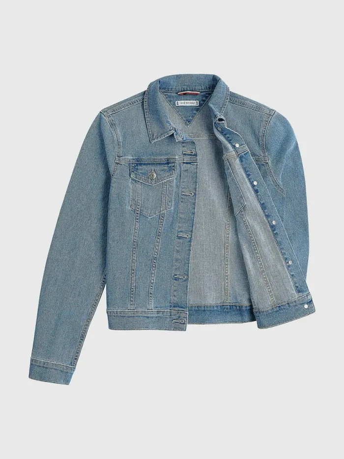 Tommy Hilfiger Signature Tape Slim Fit Denim Jacket Izz Womens Coats and Jackets Cheap On Sale