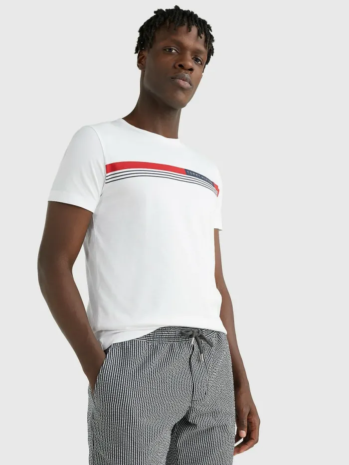 Tommy Hilfiger Signature Tape TShirt White Mens TShirts Near Me