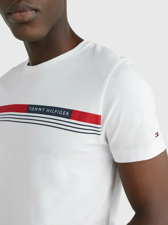 Tommy Hilfiger Signature Tape TShirt White Mens TShirts Near Me