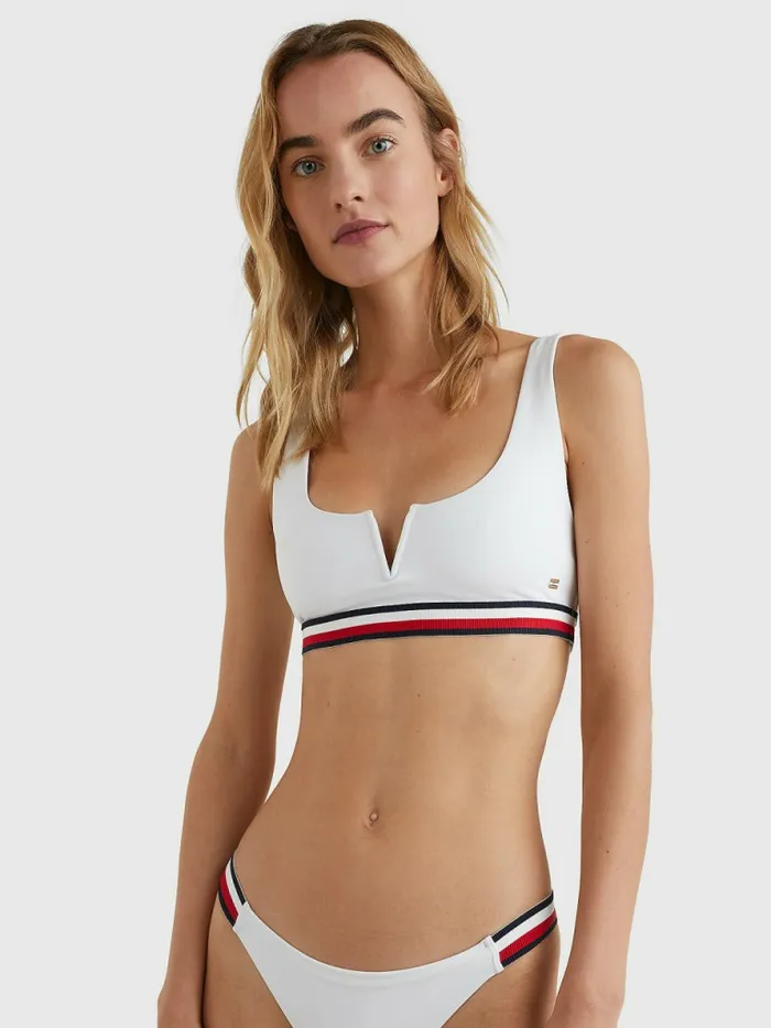 Tommy Hilfiger Signature Tape Underband VCut Bikini Bralette White Womens Swimwear Casaul Tommy Hilfiger Signature Tape Underband VCut Bikini Bralette White Womens Swimwear Casaul