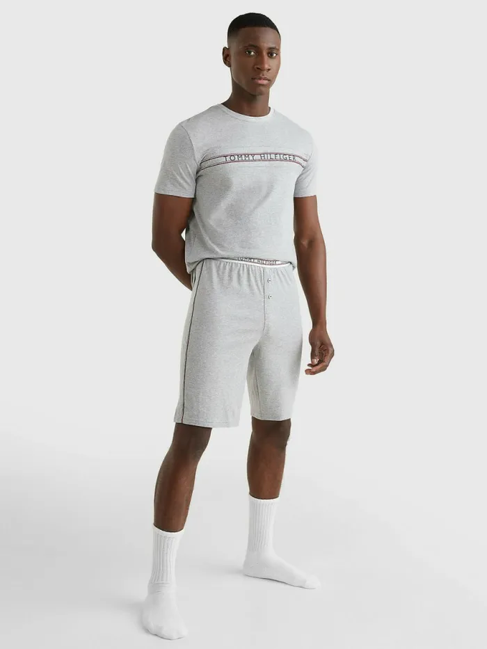 Tommy Hilfiger Signature Tape Waistband Pyjama Short Light Grey Heather Mens Loungewear and Nightwear