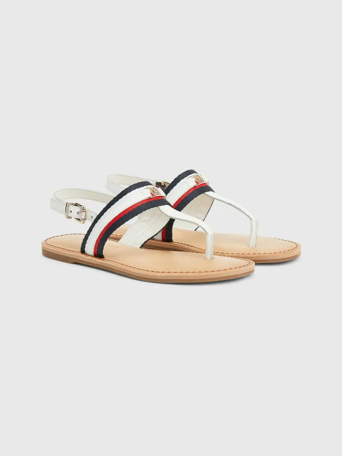 Tommy Hilfiger Signature Webbing Flat Sandals Ecru Womens Sandals Gift 4 You