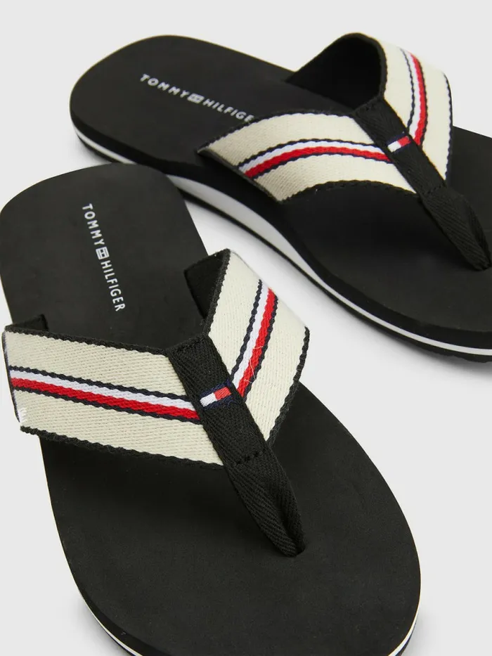 Tommy Hilfiger Signature Webbing Strap FlipFlops Ecru Mens Sandals Sliders and Flip Flops Near Me