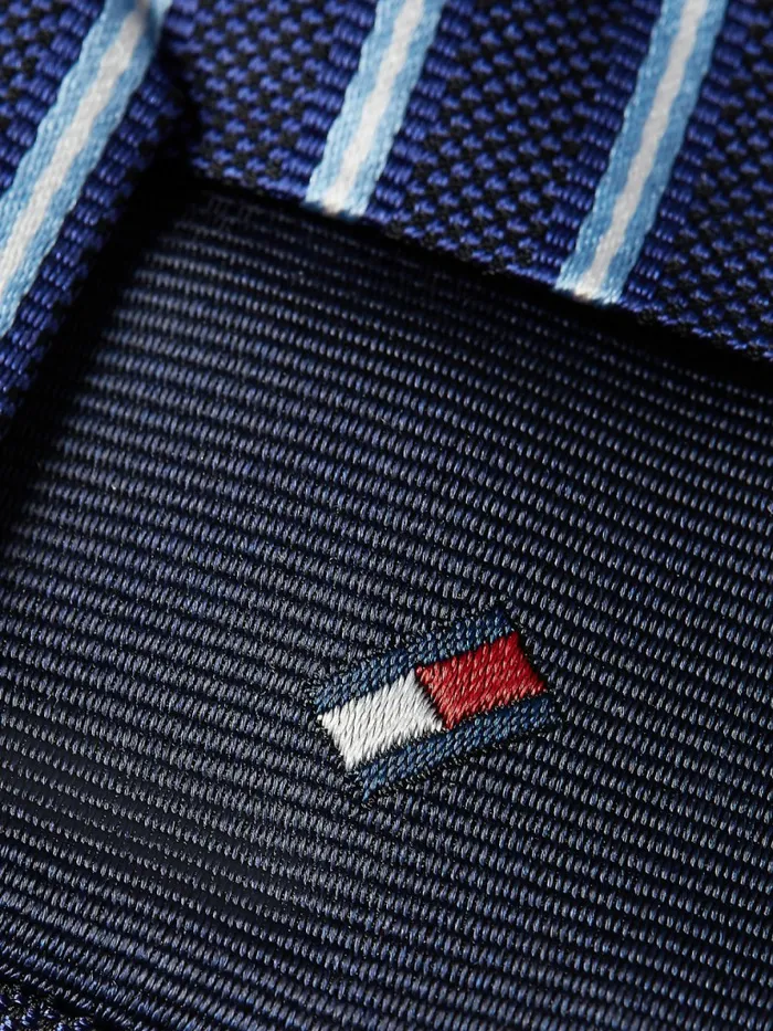 Tommy Hilfiger Silk Stripe Tie BlueNavyWhite Mens Ties and Pocket Squares
