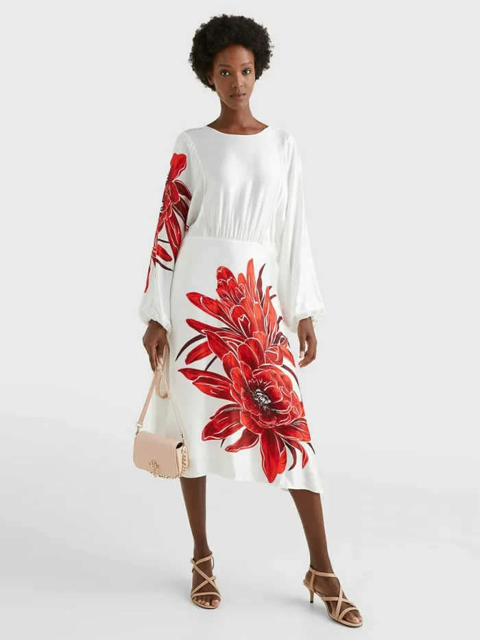 Tommy Hilfiger Silky Floral Print Midi Dress Island FlowerEcru Base Womens Dresses and Jumpsuits Fashion Tommy Hilfiger Silky Floral Print Midi Dress Island FlowerEcru Base Womens Dresses and Jumpsuits Fashion