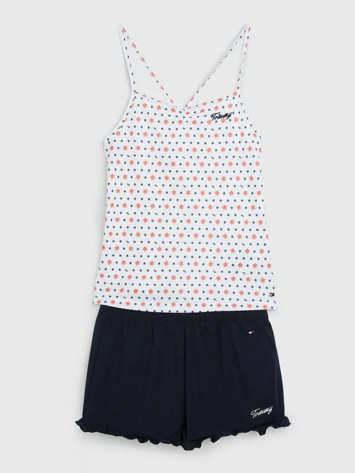 Tommy Hilfiger Sleeveless Vest And Shorts Pyjama Set Ditsy Paint FloralDesert Sky Girls Underwear and Socks For Sale Tommy Hilfiger Sleeveless Vest And Shorts Pyjama Set Ditsy Paint FloralDesert Sky Girls Underwear and Socks For Sale