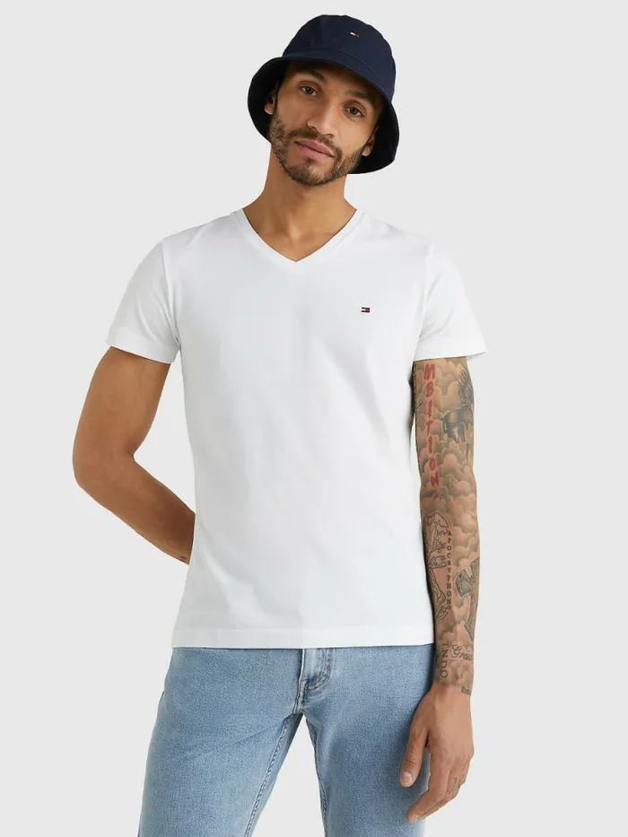 Tommy Hilfiger Slim Fit Cotton TShirt Bright White Mens TShirts Cheap On Sale Tommy Hilfiger Slim Fit Cotton TShirt Bright White Mens TShirts Cheap On Sale