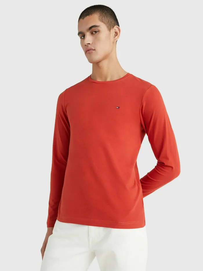Tommy Hilfiger Slim Fit LongSleeved TShirt Cinnabar Red Mens TShirts Sale