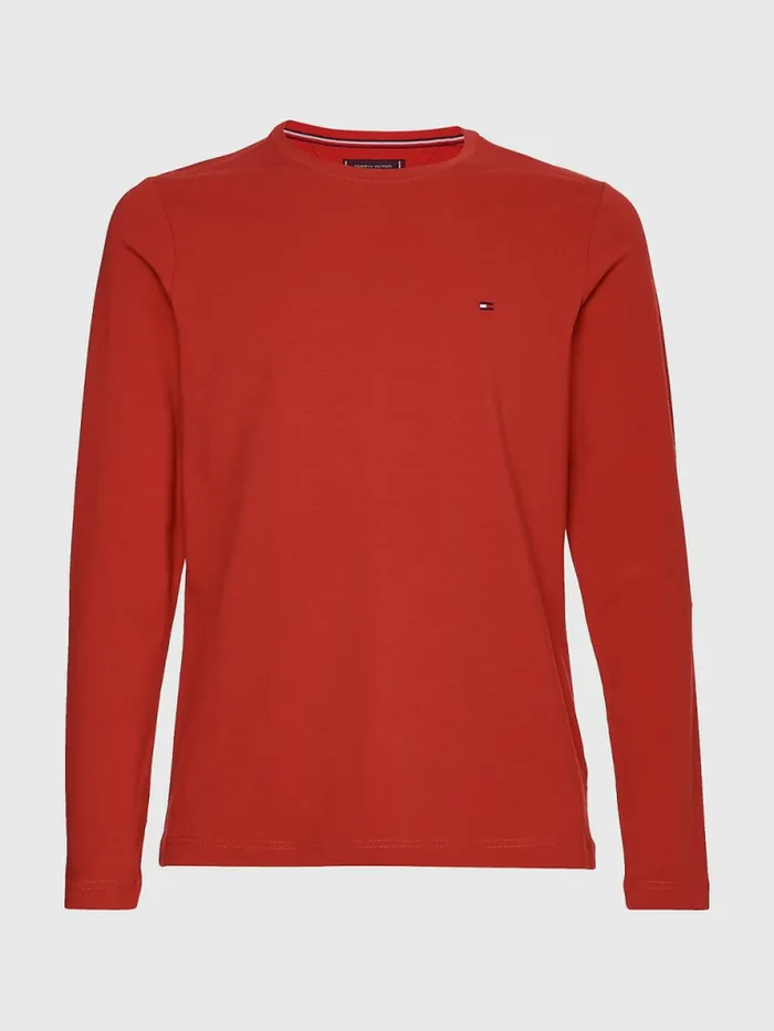 Tommy Hilfiger Slim Fit LongSleeved TShirt Cinnabar Red Mens TShirts Sale