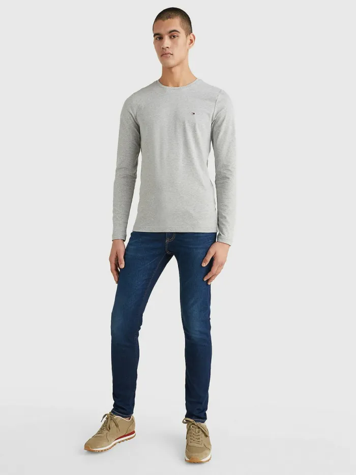Tommy Hilfiger Slim Fit LongSleeved TShirt Light Grey Heather Mens TShirts Sale