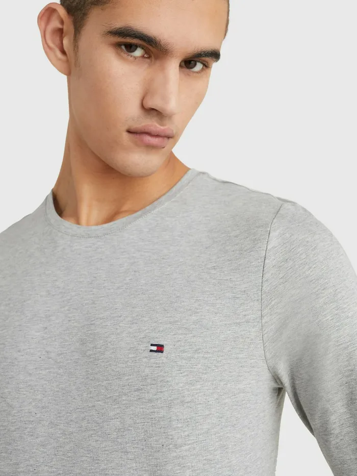 Tommy Hilfiger Slim Fit LongSleeved TShirt Light Grey Heather Mens TShirts Sale