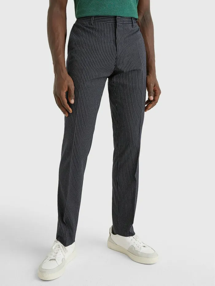 Tommy Hilfiger Slim Fit Pinstripe Trousers Blue Mens Trousers