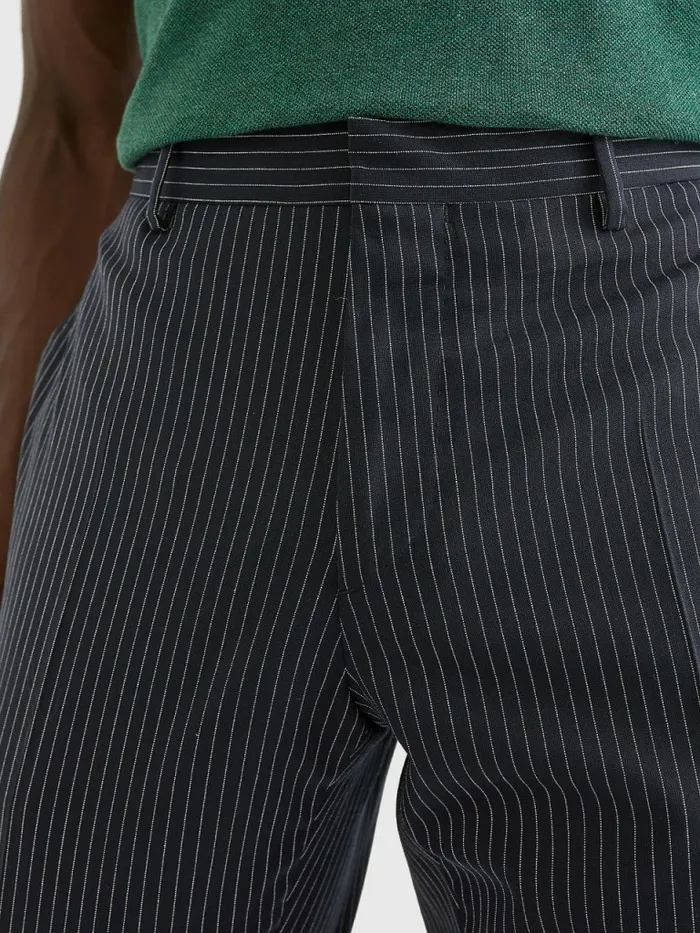 Tommy Hilfiger Slim Fit Pinstripe Trousers Blue Mens Trousers