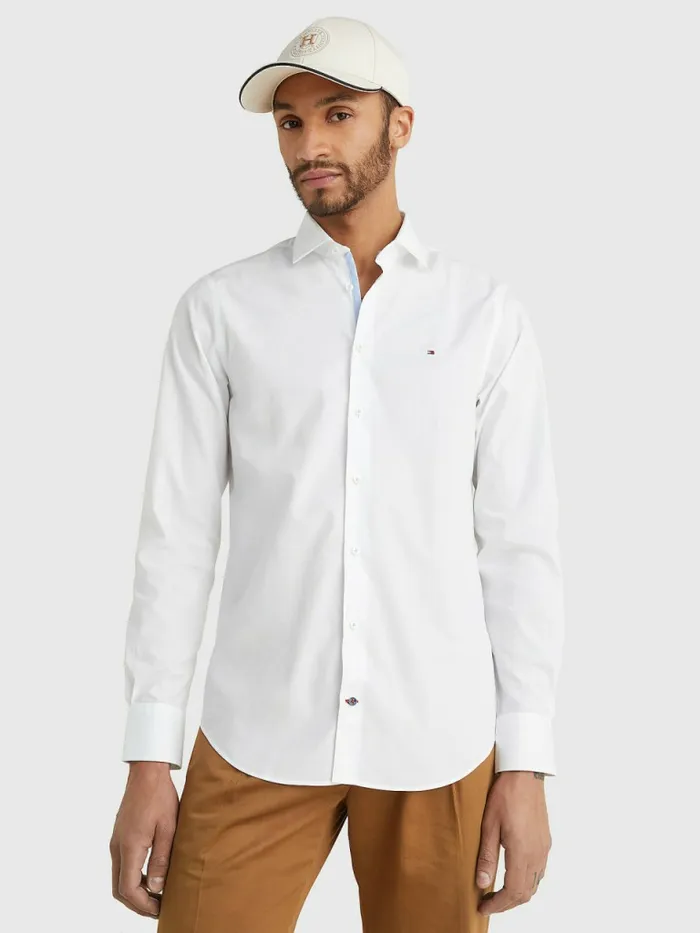 Tommy Hilfiger Slim Fit Poplin Shirt Bright White Mens Shirts Cheap On Sale