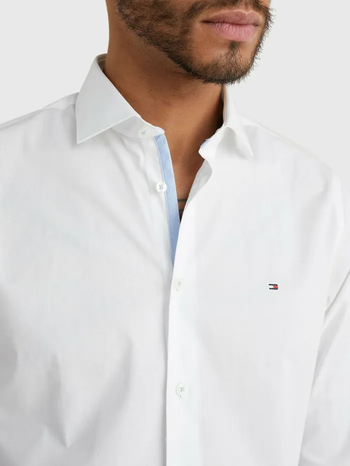 Tommy Hilfiger Slim Fit Poplin Shirt Bright White Mens Shirts Cheap On Sale