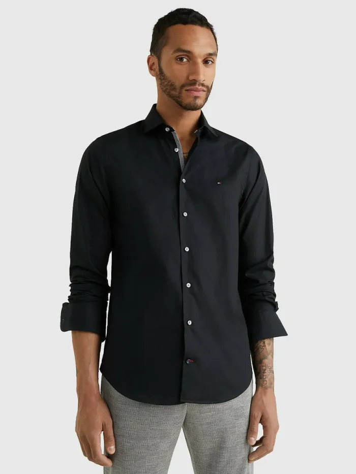 Tommy Hilfiger Slim Fit Poplin Shirt Jet Black Mens Shirts Fashion