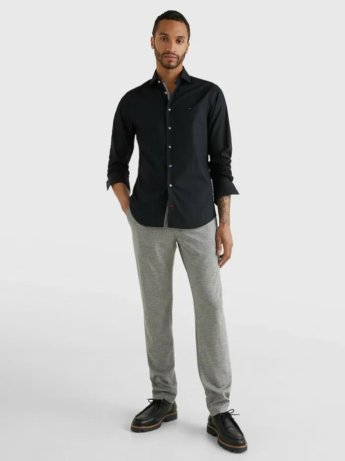 Tommy Hilfiger Slim Fit Poplin Shirt Jet Black Mens Shirts Fashion