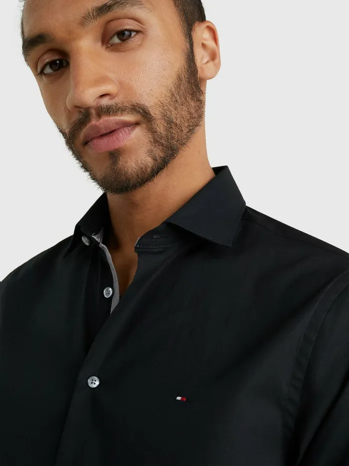 Tommy Hilfiger Slim Fit Poplin Shirt Jet Black Mens Shirts Fashion