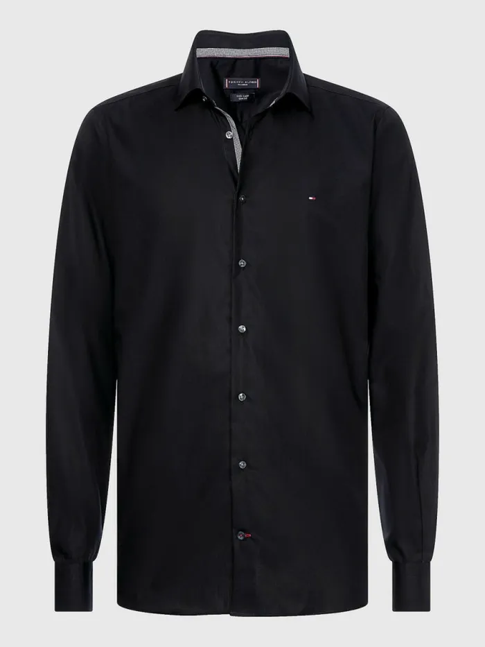Tommy Hilfiger Slim Fit Poplin Shirt Jet Black Mens Shirts Fashion