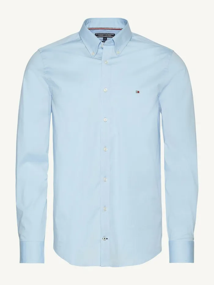 Tommy Hilfiger Slim Fit Stretch Poplin Shirt Shirt Blue Mens Essentials