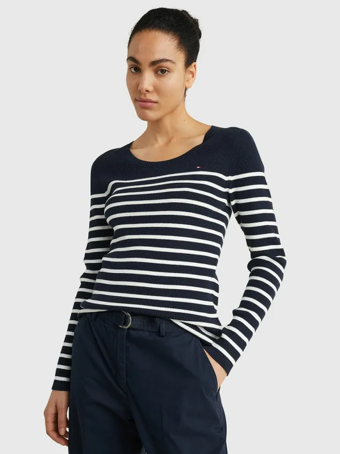 Tommy Hilfiger Slim Fit Stripe Jumper Breton StpEcru Desert Sky Womens Knitwear Gift 4 You