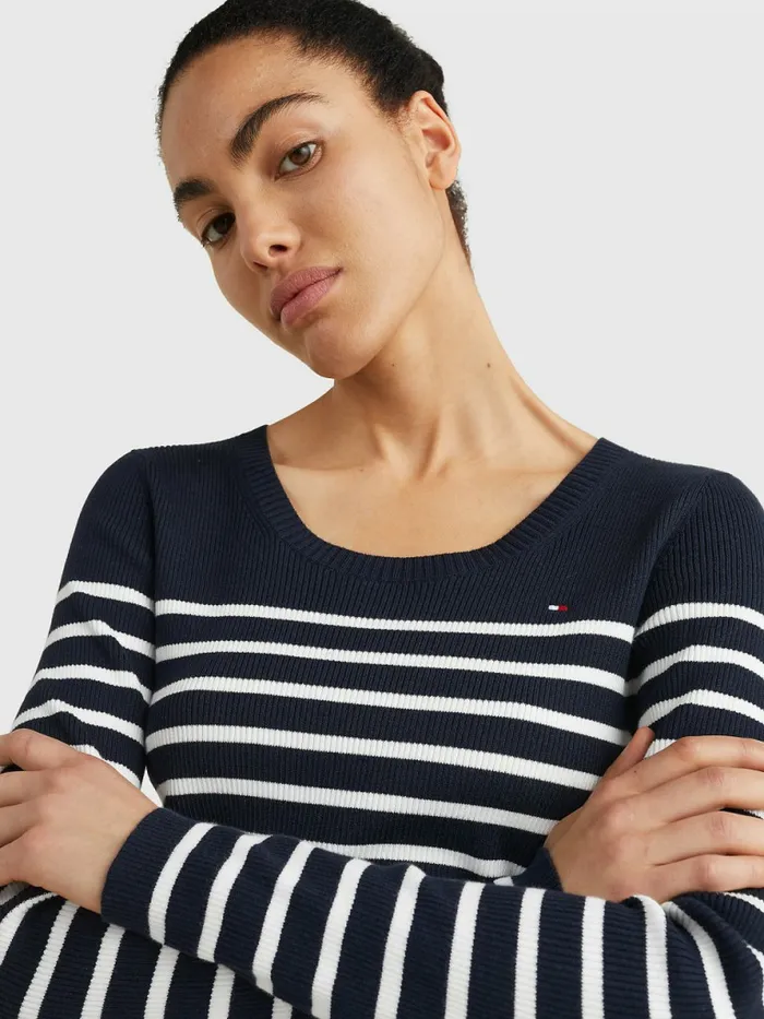 Tommy Hilfiger Slim Fit Stripe Jumper Breton StpEcru Desert Sky Womens Knitwear Gift 4 You