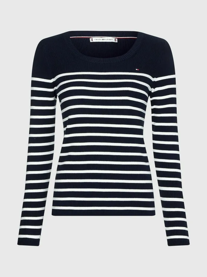 Tommy Hilfiger Slim Fit Stripe Jumper Breton StpEcru Desert Sky Womens Knitwear Gift 4 You