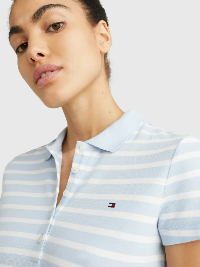 Tommy Hilfiger Slim Fit Stripe Polo Dress Breton StpBreezy Blue White Womens Dresses and Jumpsuits Near Me