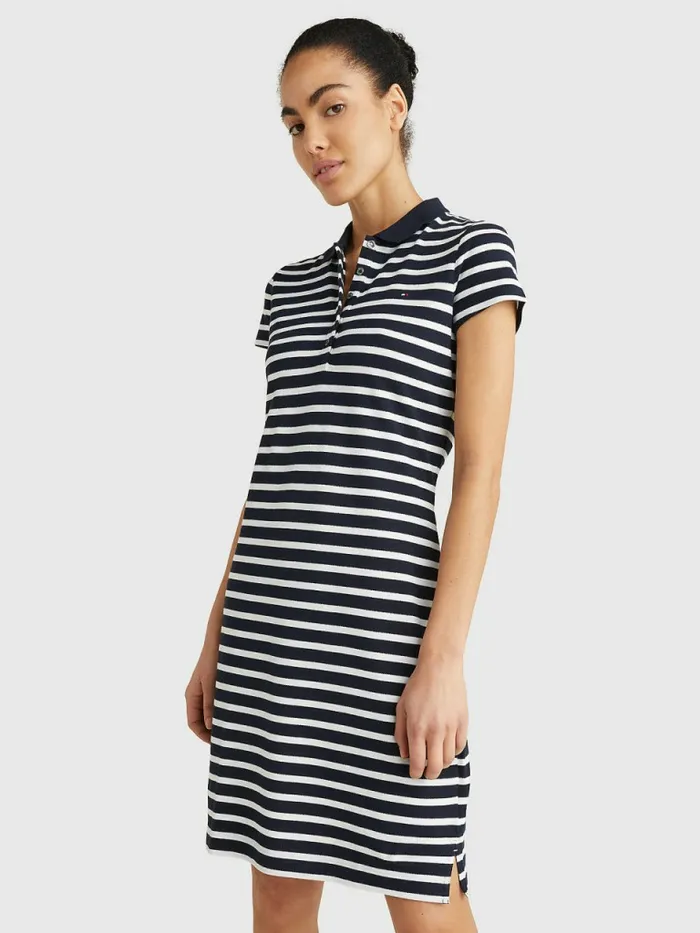 Tommy Hilfiger Slim Fit Stripe Polo Dress Breton StpDesert Sky White Womens Dresses and Jumpsuits Cheap On Sale